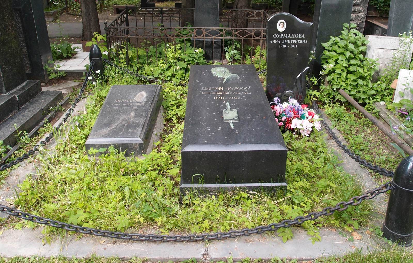 Памятник на могиле Фурманова Д.А. (1891-1926), ск. С.Мограчев, на Новодевичьем кладбище (1-44-38). Нажмите левую кнопку мыши, чтобы увидеть фрагмент памятника крупно.