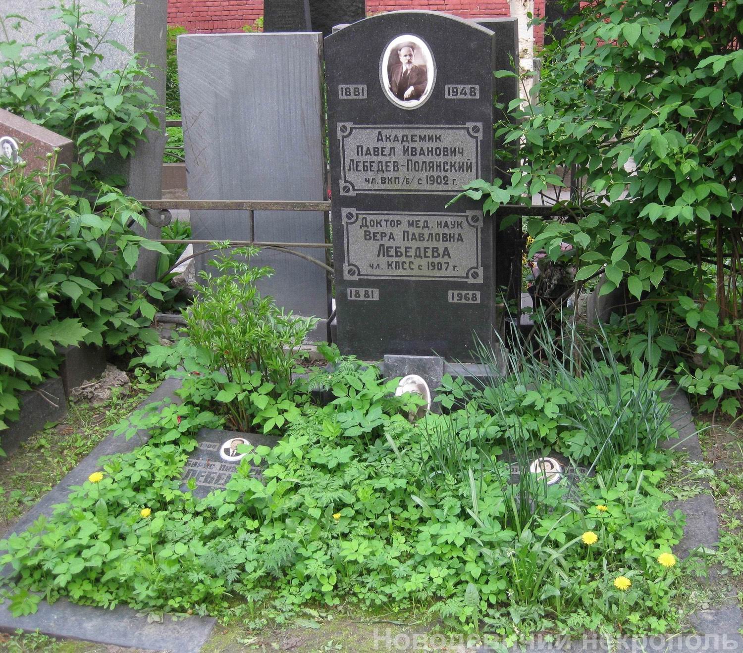 Памятник на могиле Лебедева-Полянского П.И. (1881–1948) и Лебедевой В.П. (1881–1968), на Новодевичьем кладбище (1–37–5).