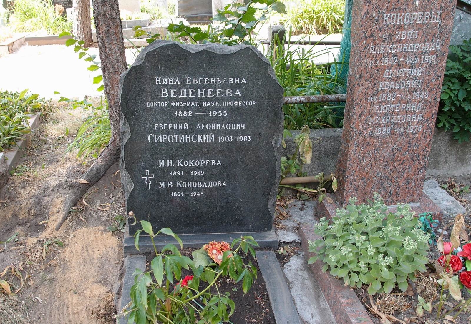 Памятник на могиле Веденеевой Н.Е. (1882–1955), на Новодевичьем кладбище (1–2–9).
