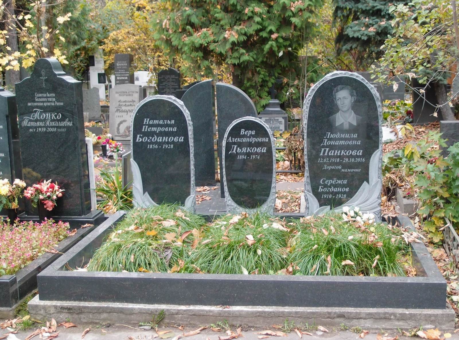 Памятник на могиле Богдановой Н.П. (1856–1928), на Новодевичьем кладбище (2–16–5).