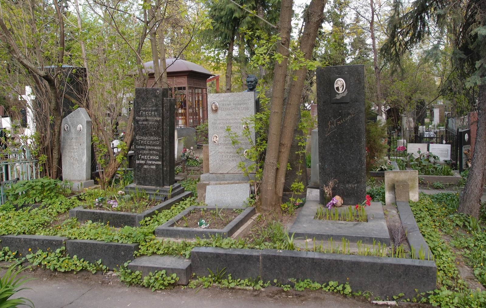 Памятник на могиле Гнесина М.Ф. (1883–1957), на Новодевичьем кладбище (2–5–3).