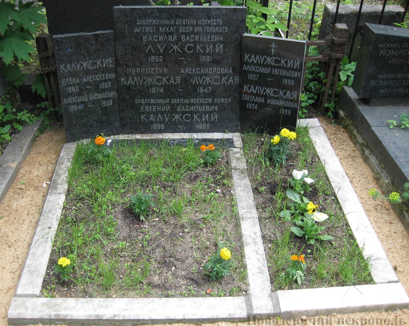 Памятник на могиле Лужского В.В. (1869–1931) и Калужского Е.В. (1896–1966), на Новодевичьем кладбище (2–7–22).