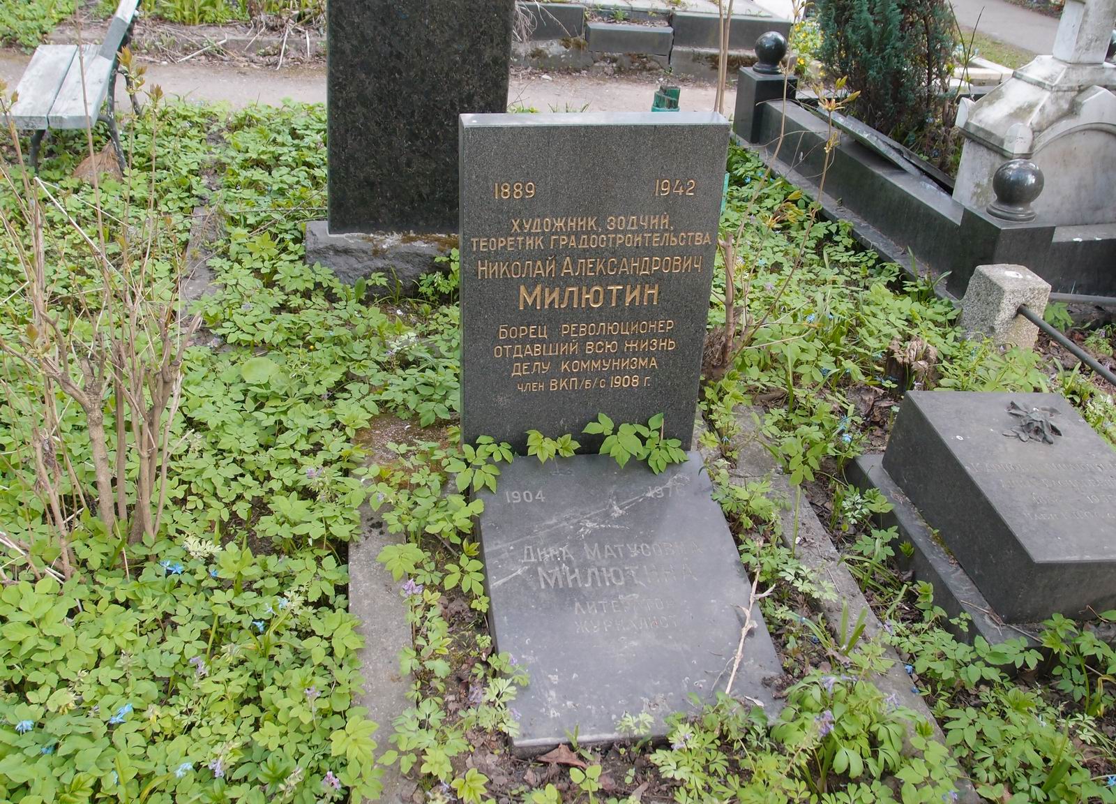 Памятник на могиле Милютина Н.А. (1889–1942), на Новодевичьем кладбище (2–26–17).