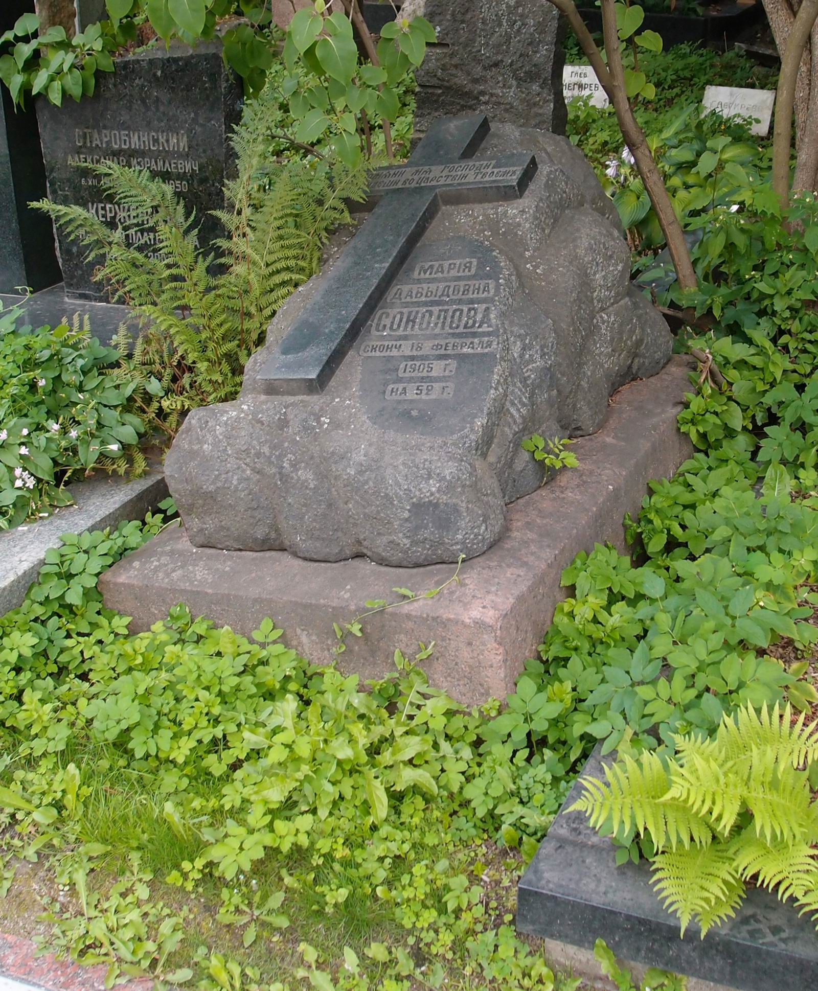 Памятник на могиле Соколовой М.Д. (1853–1905), на Новодевичьем кладбище (2–1–7).