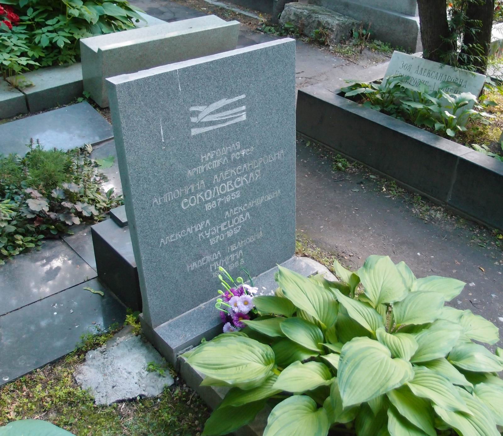Памятник на могиле Соколовской А.А. (1867-1952), на Новодевичьем кладбище (2-17а-6).