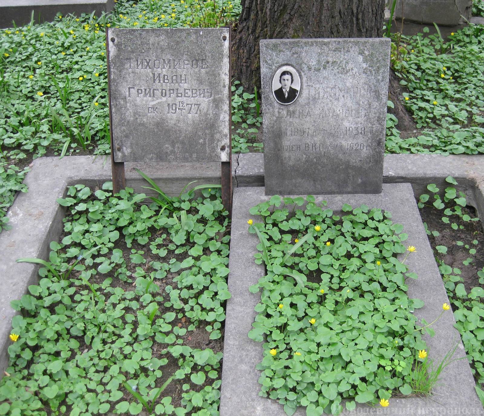 Памятник на могиле Тихомирова И.Г. (1890–1977), на Новодевичьем кладбище (2–40–11).