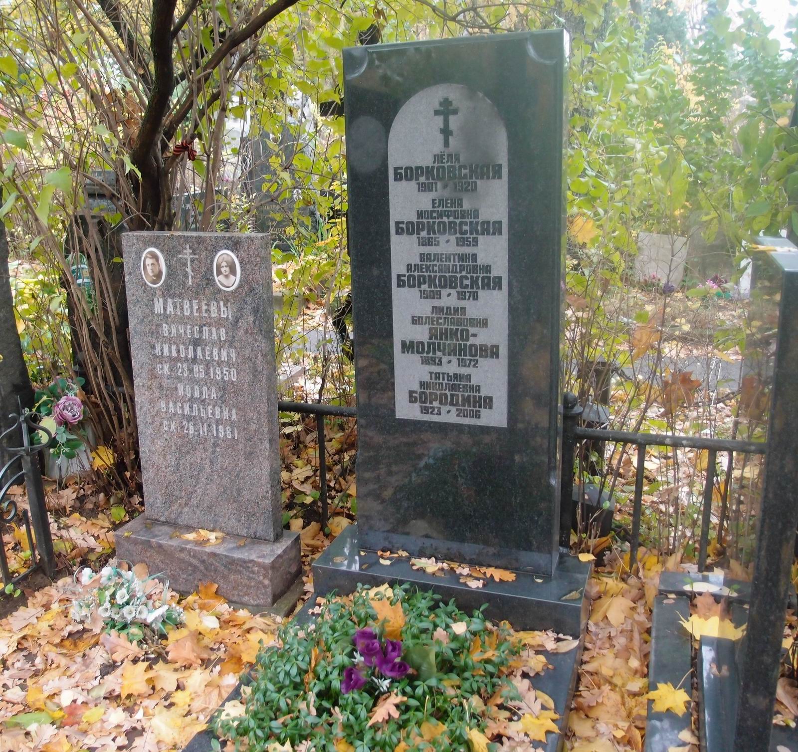 Памятник на могиле Борковской Е.И. (1865–1959), на Новодевичьем кладбище (3–10–4).