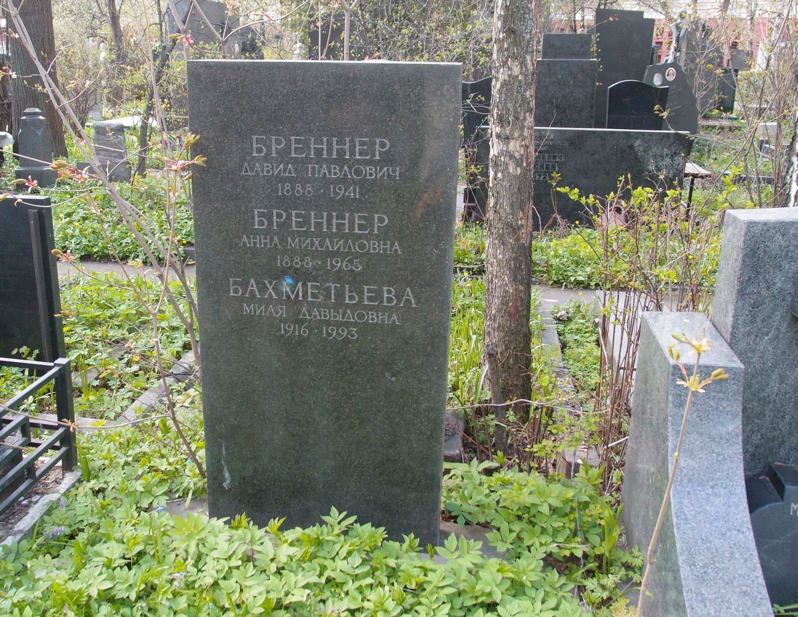 Памятник на могиле Бреннера Д.П. (1888–1941), на Новодевичьем кладбище (3–49–12).
