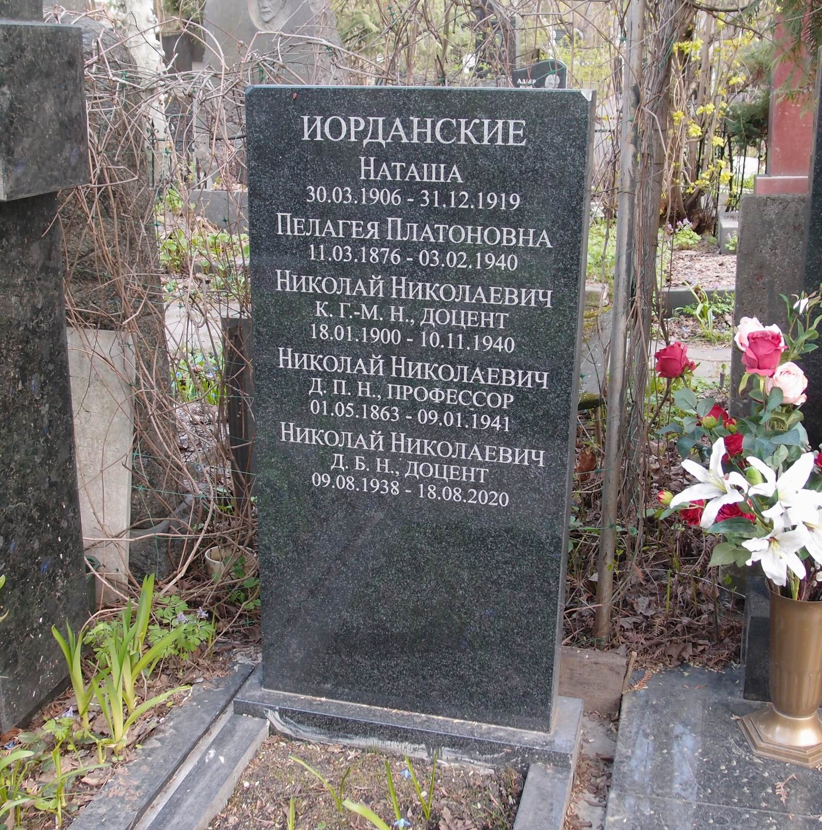 Памятник на могиле Иорданского Н.Н. (1863–1941), на Новодевичьем кладбище (3–46–8).