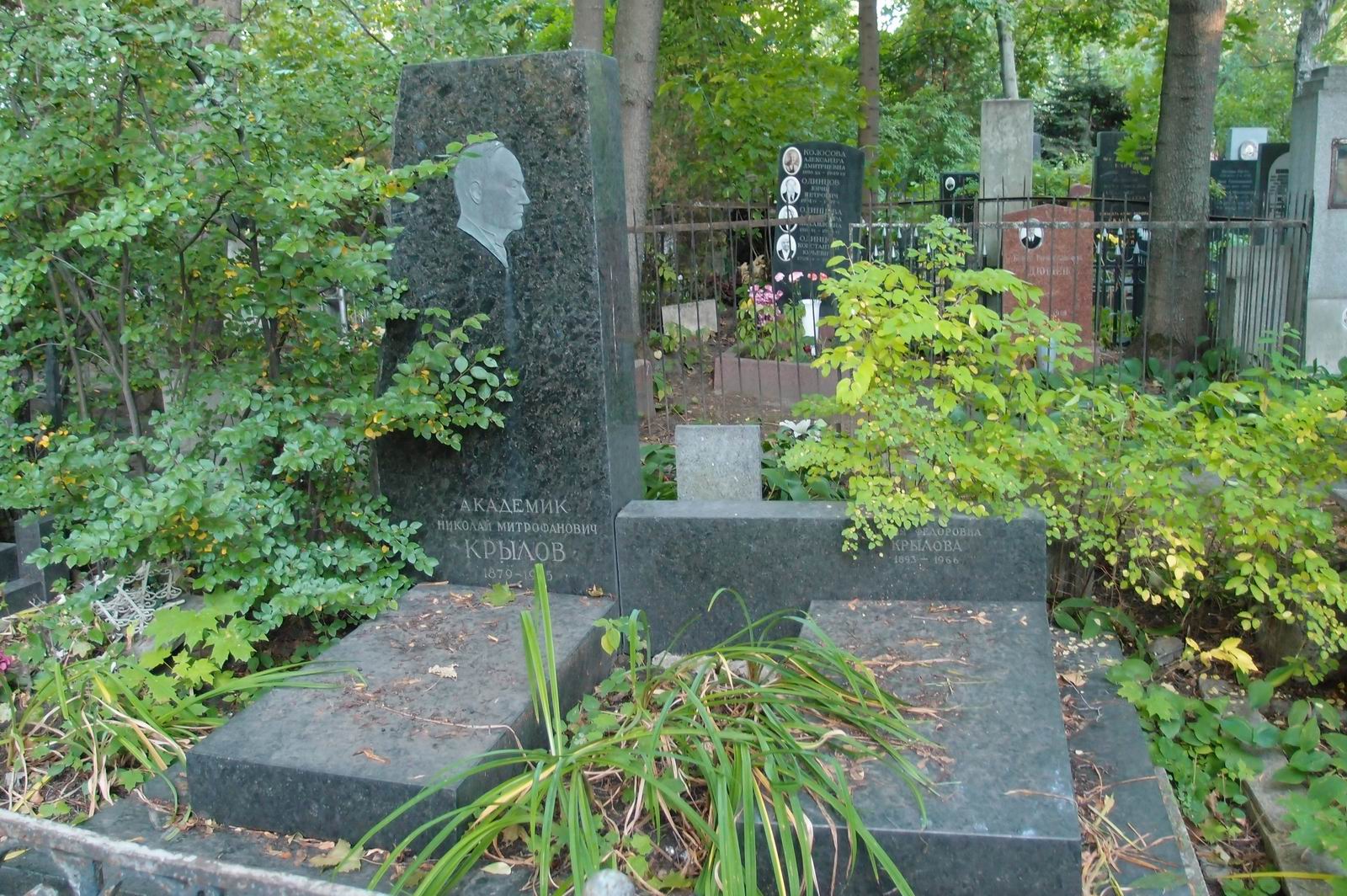 Памятник на могиле Крылова Н.М. (1879-1955), на Новодевичьем кладбище (3-38-8). Нажмите левую кнопку мыши чтобы увидеть фрагмент памятника.