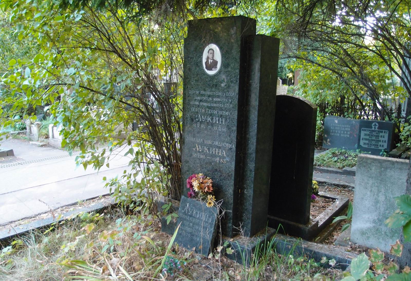 Памятник на могиле Лукина С.Г. (1894–1948), на Новодевичьем кладбище (3–35–1).
