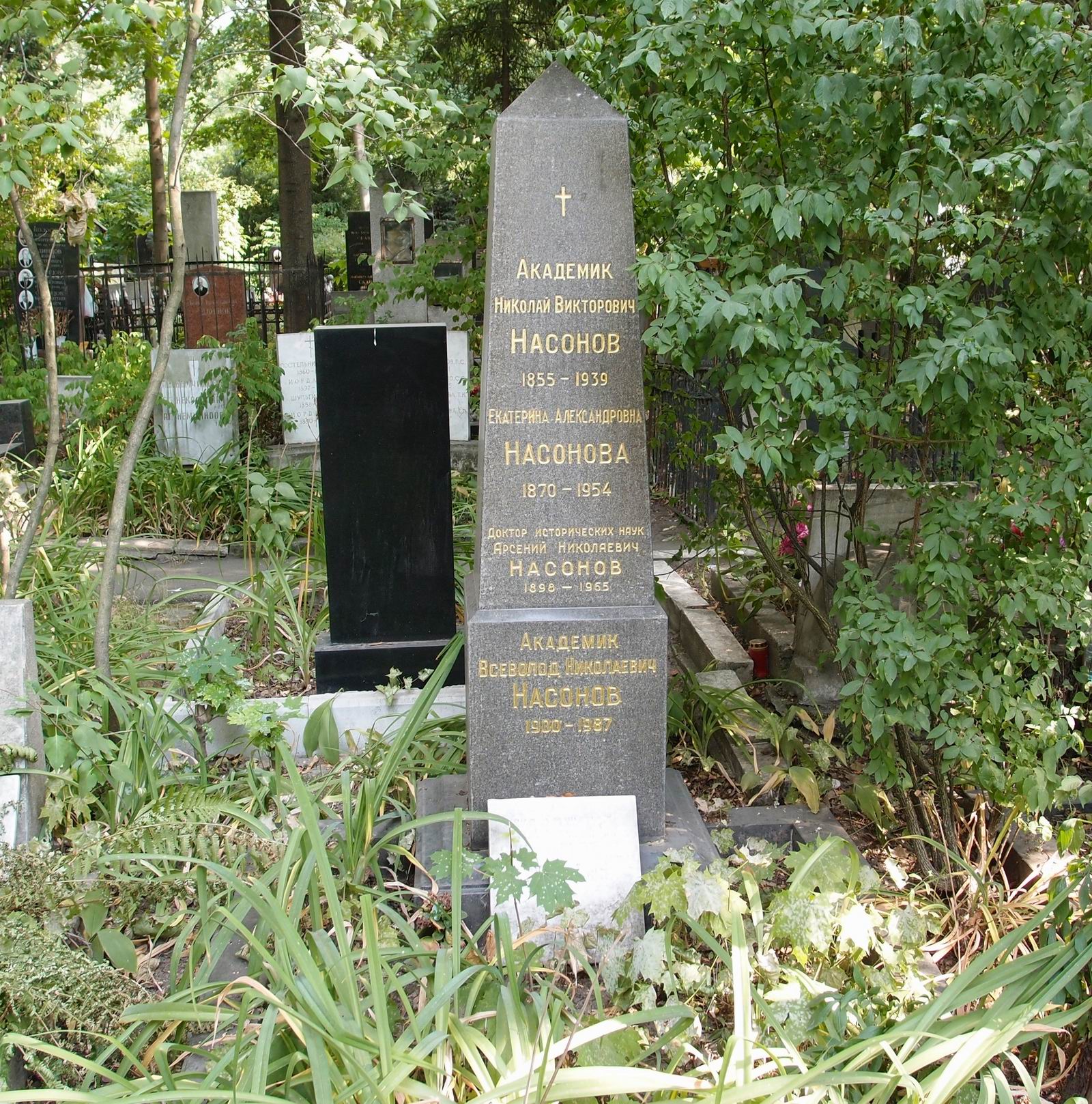 Памятник на могиле Насонова Н.В. (1855–1939), на Новодевичьем кладбище (3–40–6).