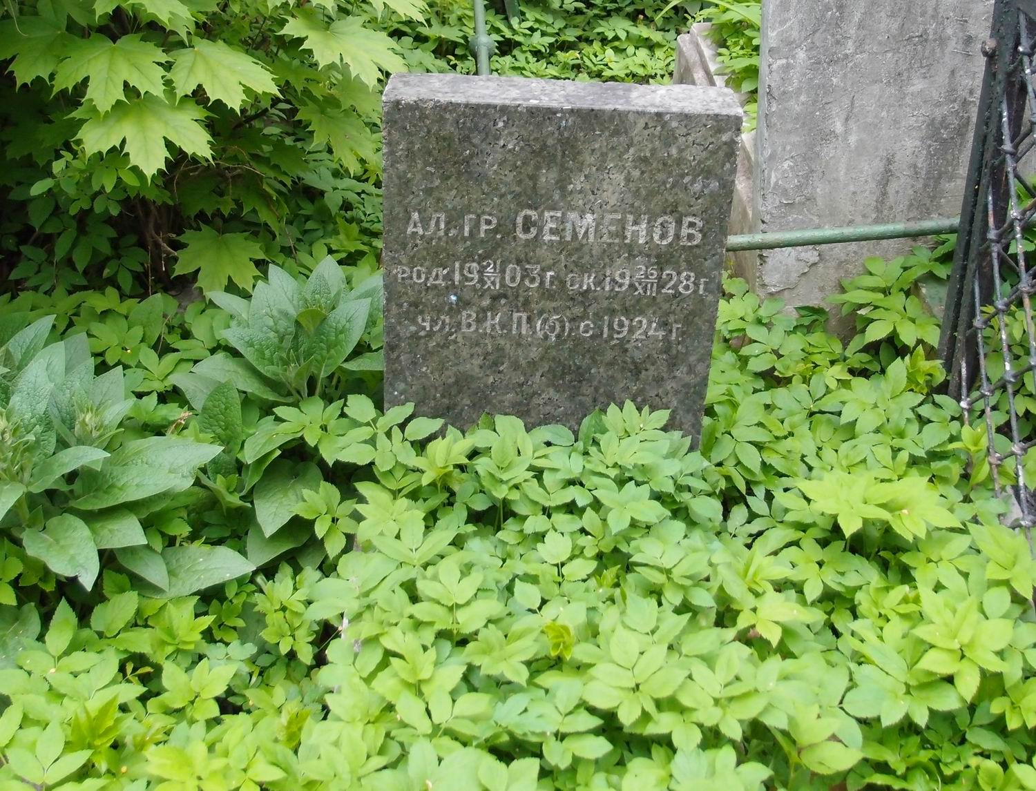 Памятник на могиле Семёнова А.Г. (1903-1928), на Новодевичьем кладбище (3-65-20).