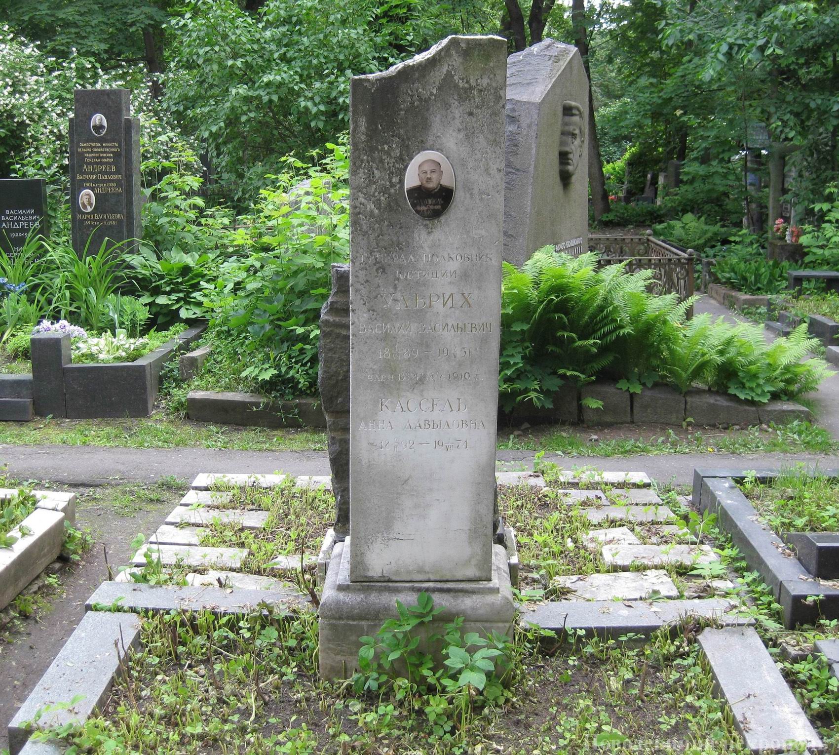 Памятник на могиле Ульриха В.В. (1889-1951), на Новодевичьем кладбище (3-62-27).
