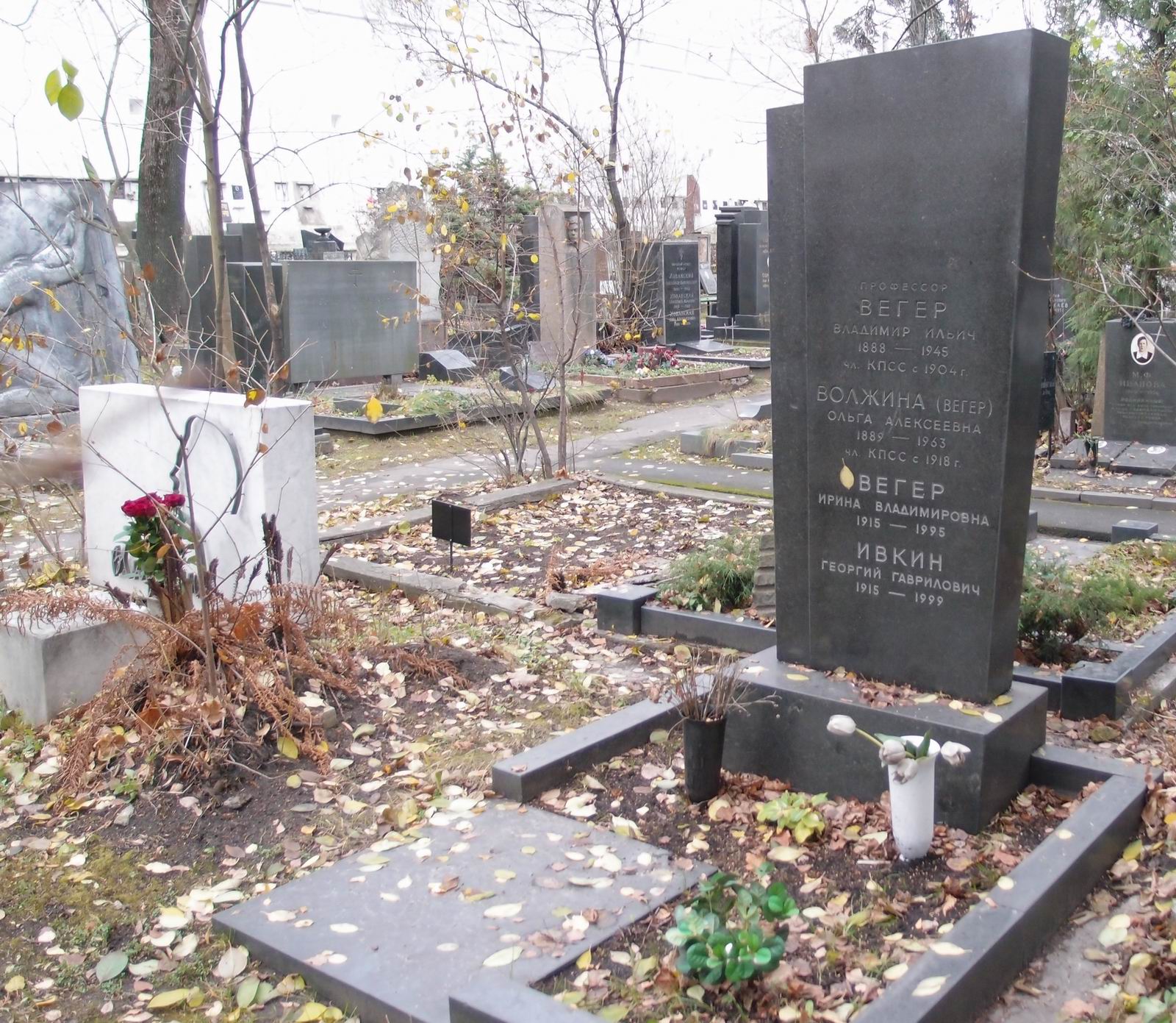 Памятник на могиле Вегера В.И. (1888–1945), на Новодевичьем кладбище (3–54–13).
