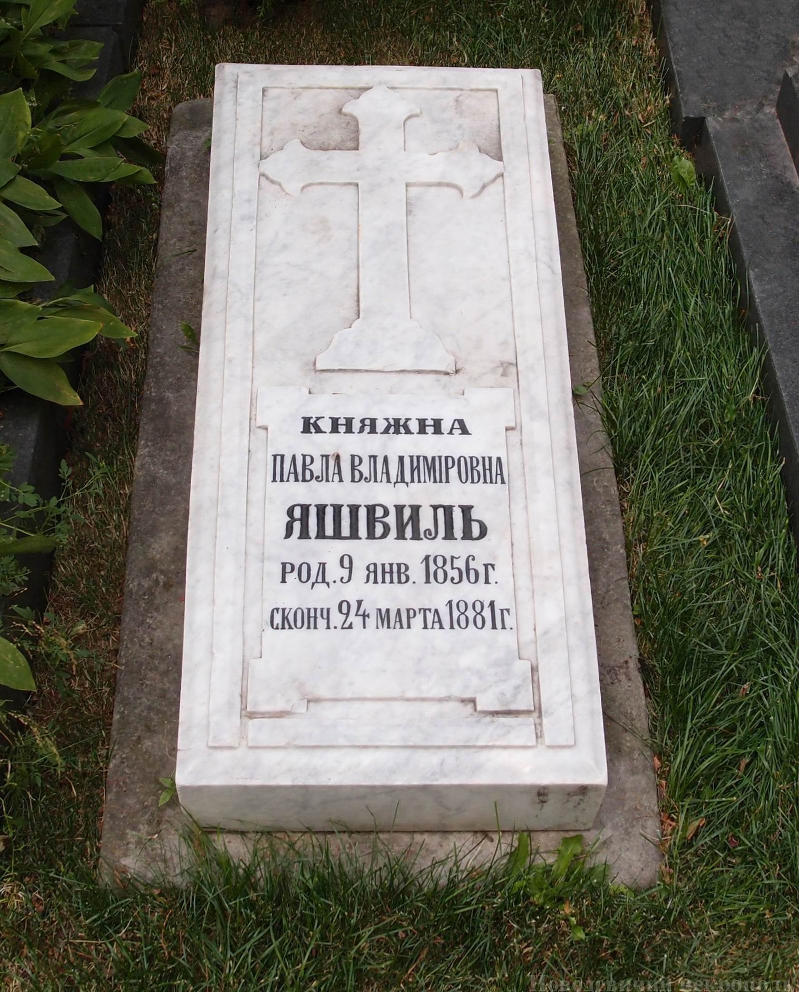 Памятник на могиле Яшвиль П.В. (1856–1881), на Новодевичьем кладбище (3–47–9).