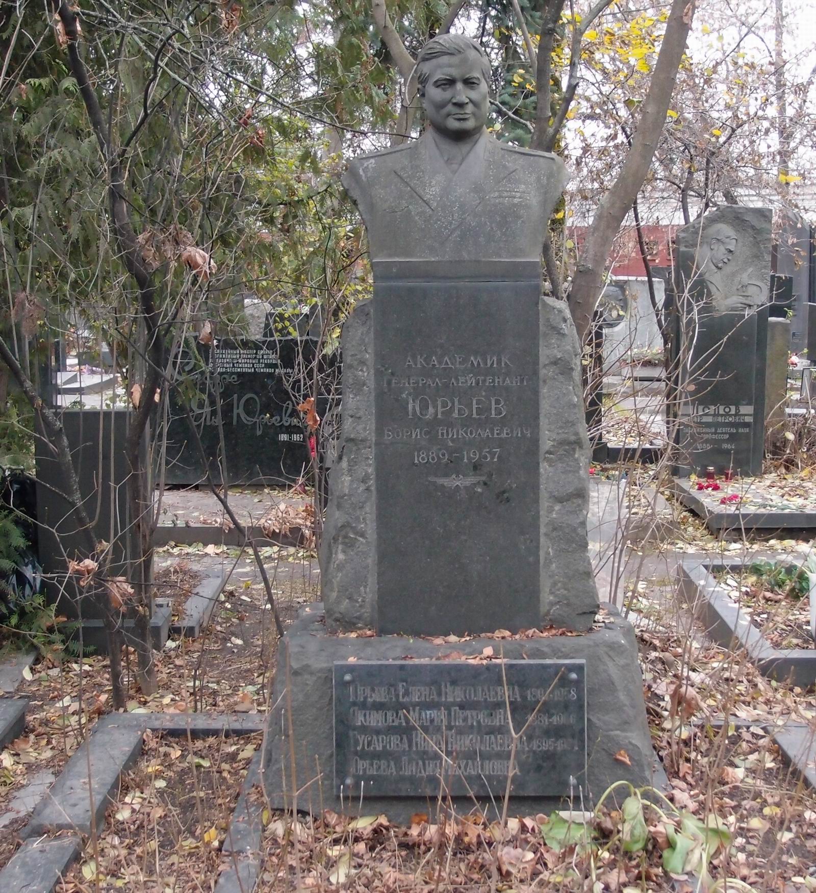 Памятник на могиле Юрьева Б.Н. (1889-1957), ск. М.Оленин, на Новодевичьем кладбище (3-53-10). Нажмите левую кнопку мыши чтобы увидеть фрагмент памятника.