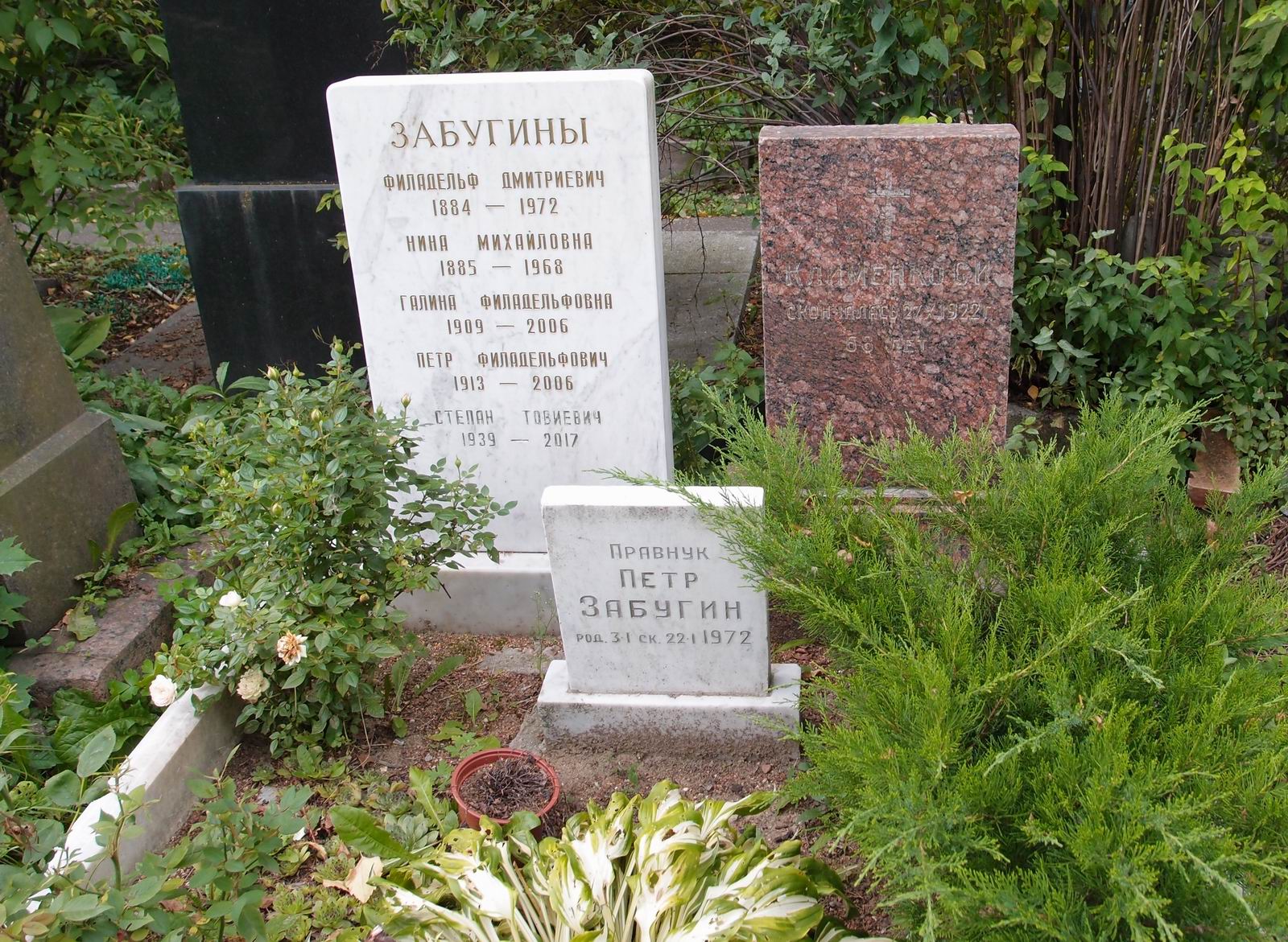 Памятник на могиле Забугина Ф.Д. (1884–1972), на Новодевичьем кладбище (3–5–6).