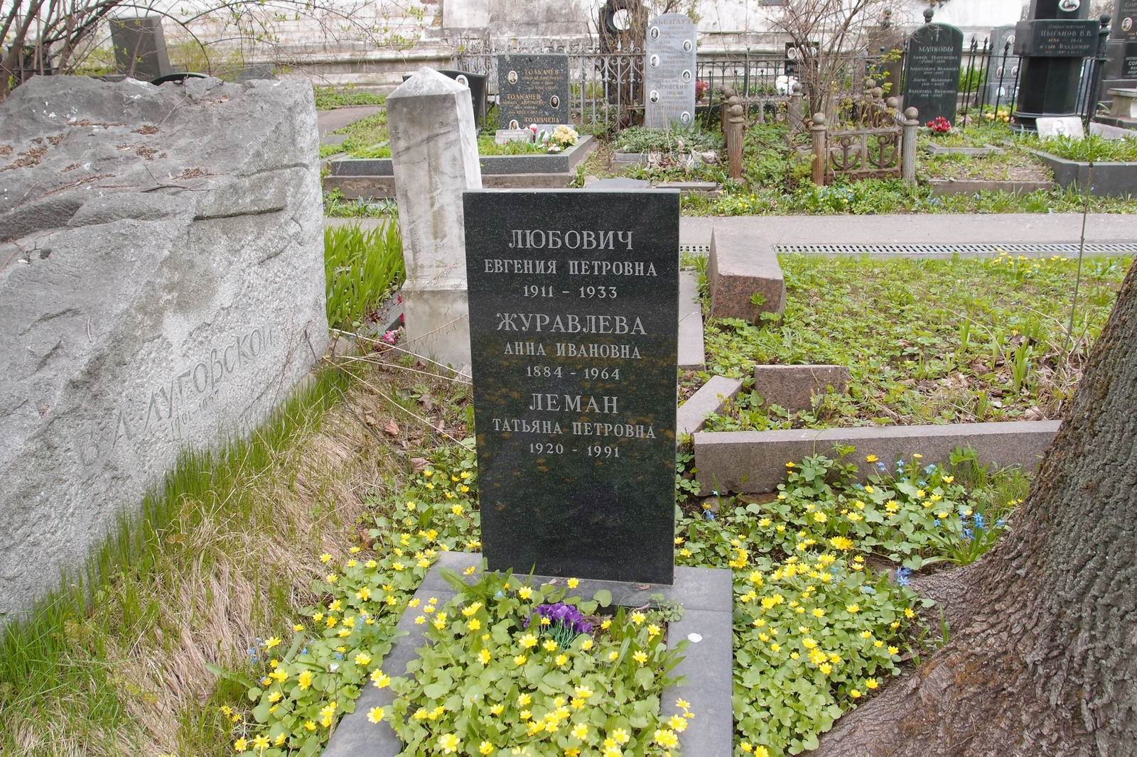 Памятник на могиле Журавлёвой А.И. (1884-1964), на Новодевичьем кладбище (3-63-58).