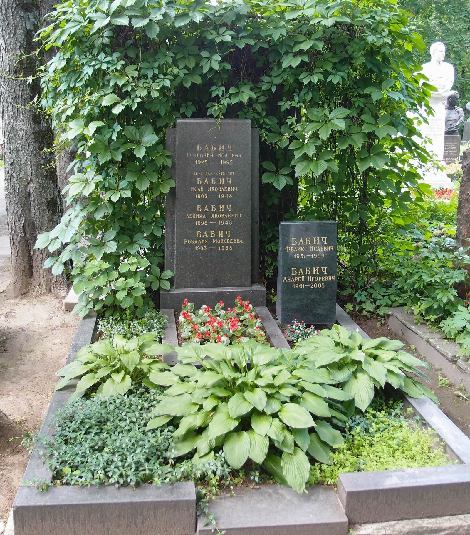 Памятник на могиле Бабича И.Я. (1902-1948), ск. Н.Абакумцев, арх. В.Артамонов, на Новодевичьем кладбище (4-20-21).