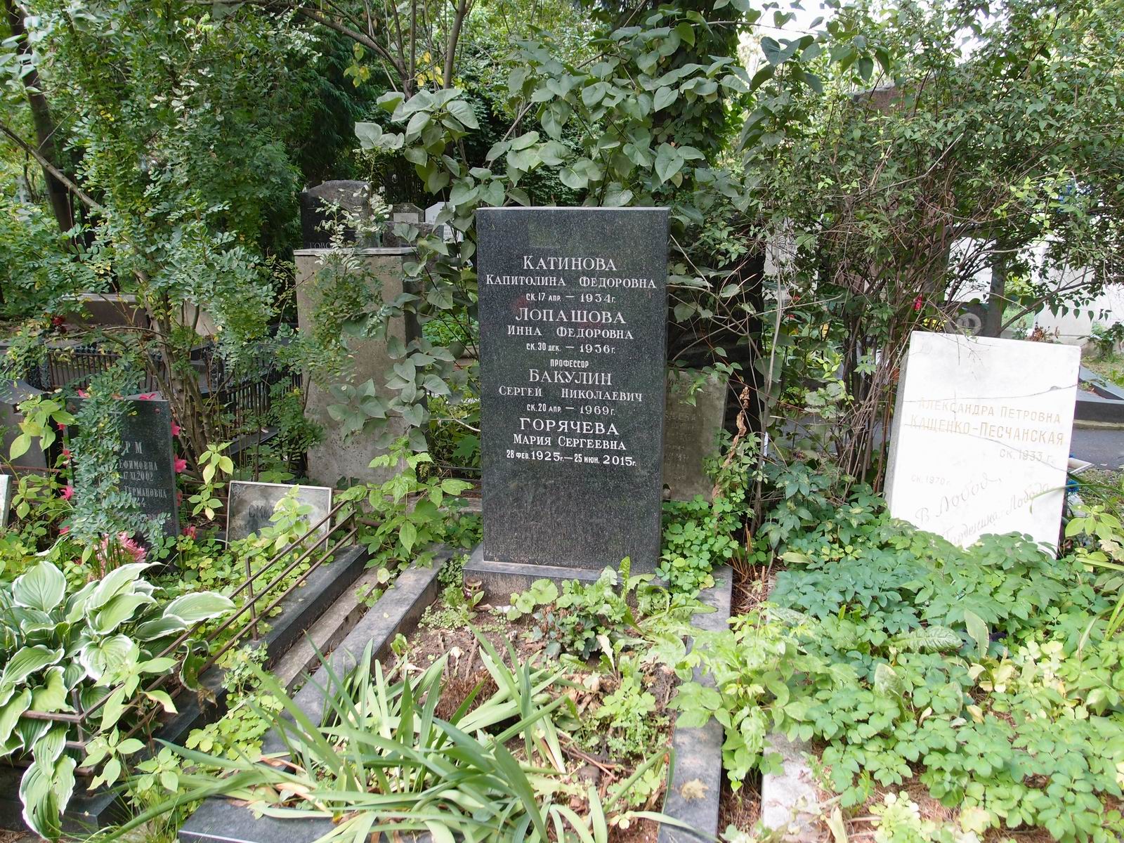 Памятник на могиле Бакулина С.Н. (1894–1969), на Новодевичьем кладбище (4–40–3).