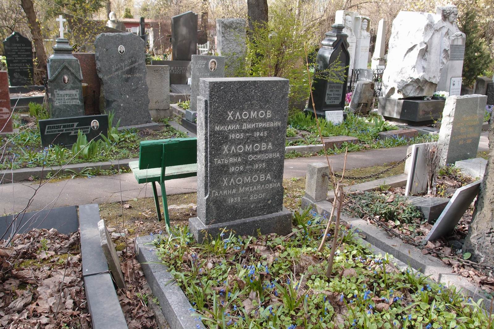 Памятник на могиле Хломова М.Д. (1905–1945), на Новодевичьем кладбище (4–40–20).