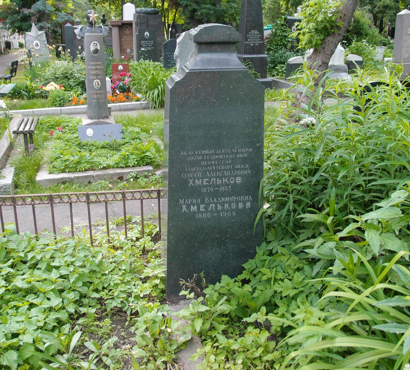 Памятник на могиле Хмелькова С.А. (1879–1945), на Новодевичьем кладбище (4–7–20).