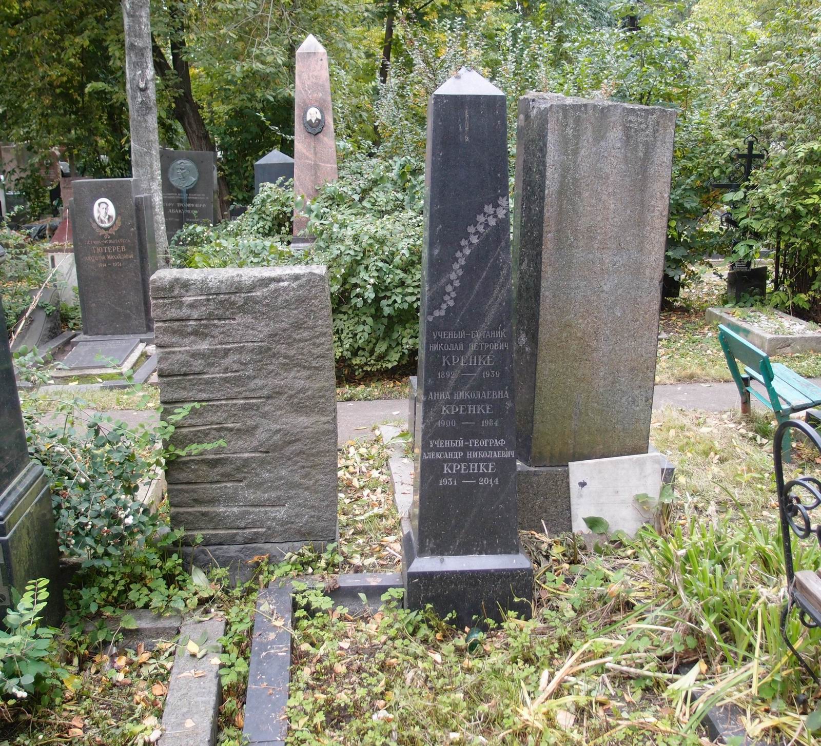 Памятник на могиле Кренке Н.П. (1892–1939), на Новодевичьем кладбище (4–26–8).