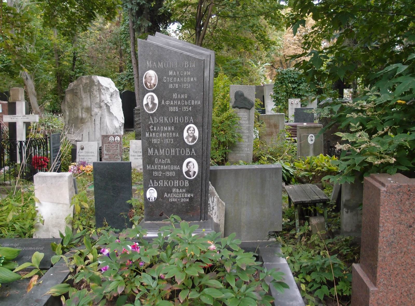 Памятник на могиле Мамонтова М.С. (1878–1951), на Новодевичьем кладбище (4–45–15).
