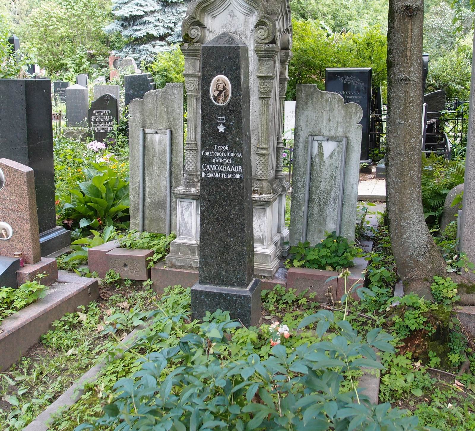 Памятник на могиле Самохвалова Н.С. (1917-1944), на Новодевичьем кладбище (4-6-14).