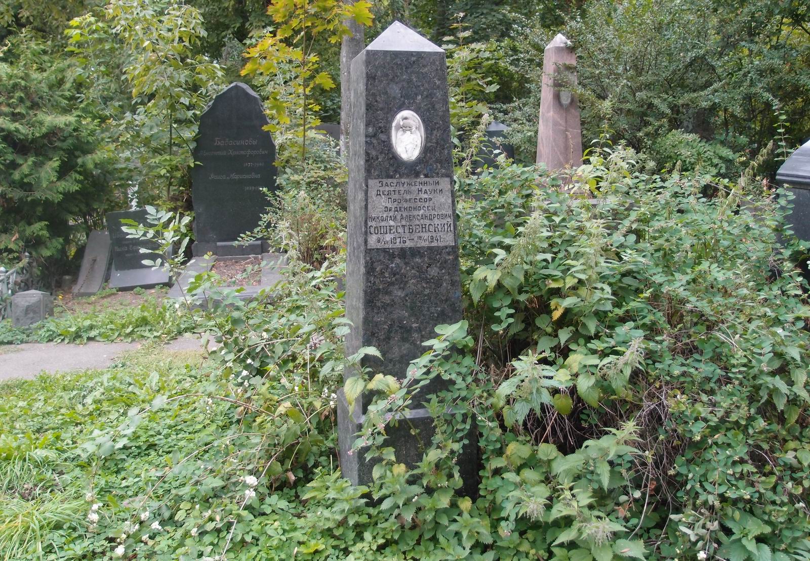 Памятник на могиле Сошественского Н.А. (1876–1941), на Новодевичьем кладбище (4–26–10).