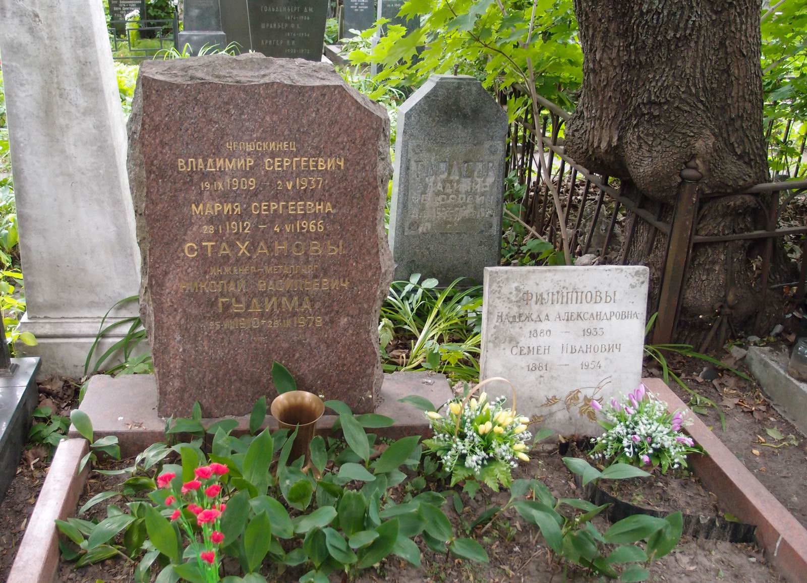 Памятник на могиле Стаханова В.С. (1909–1937), на Новодевичьем кладбище (4–20–11).