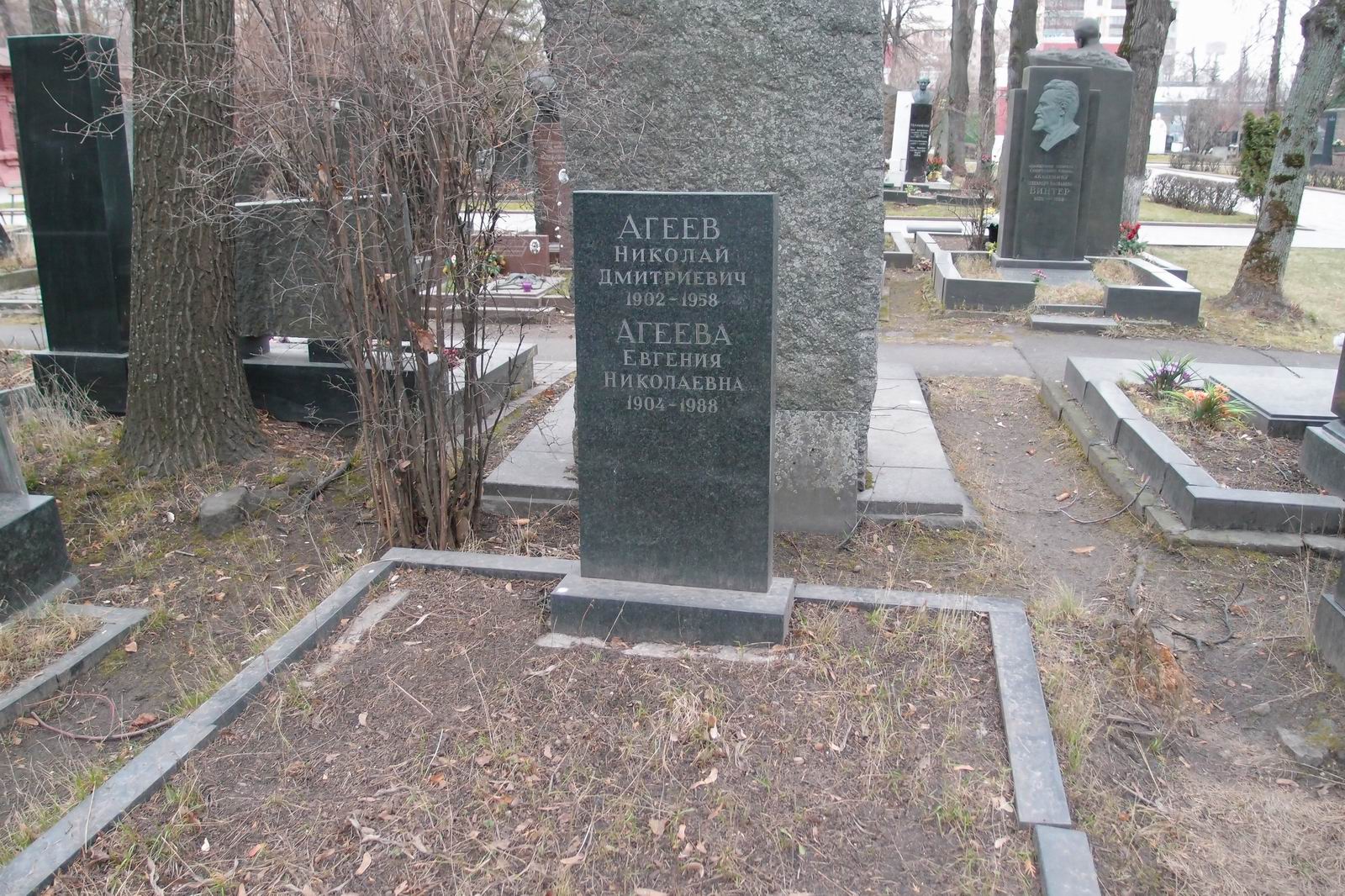 Памятник на могиле Агеева Н.Д. (1902-1958), на Новодевичьем кладбище (5-20-7).