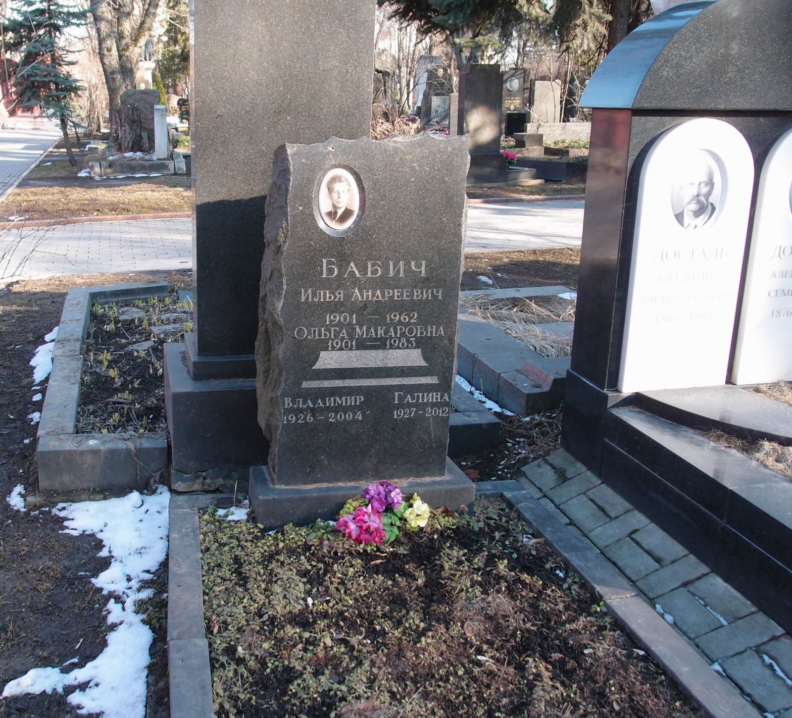 Памятник на могиле Бабича И.А. (1901–1962), на Новодевичьем кладбище (5–32–1).