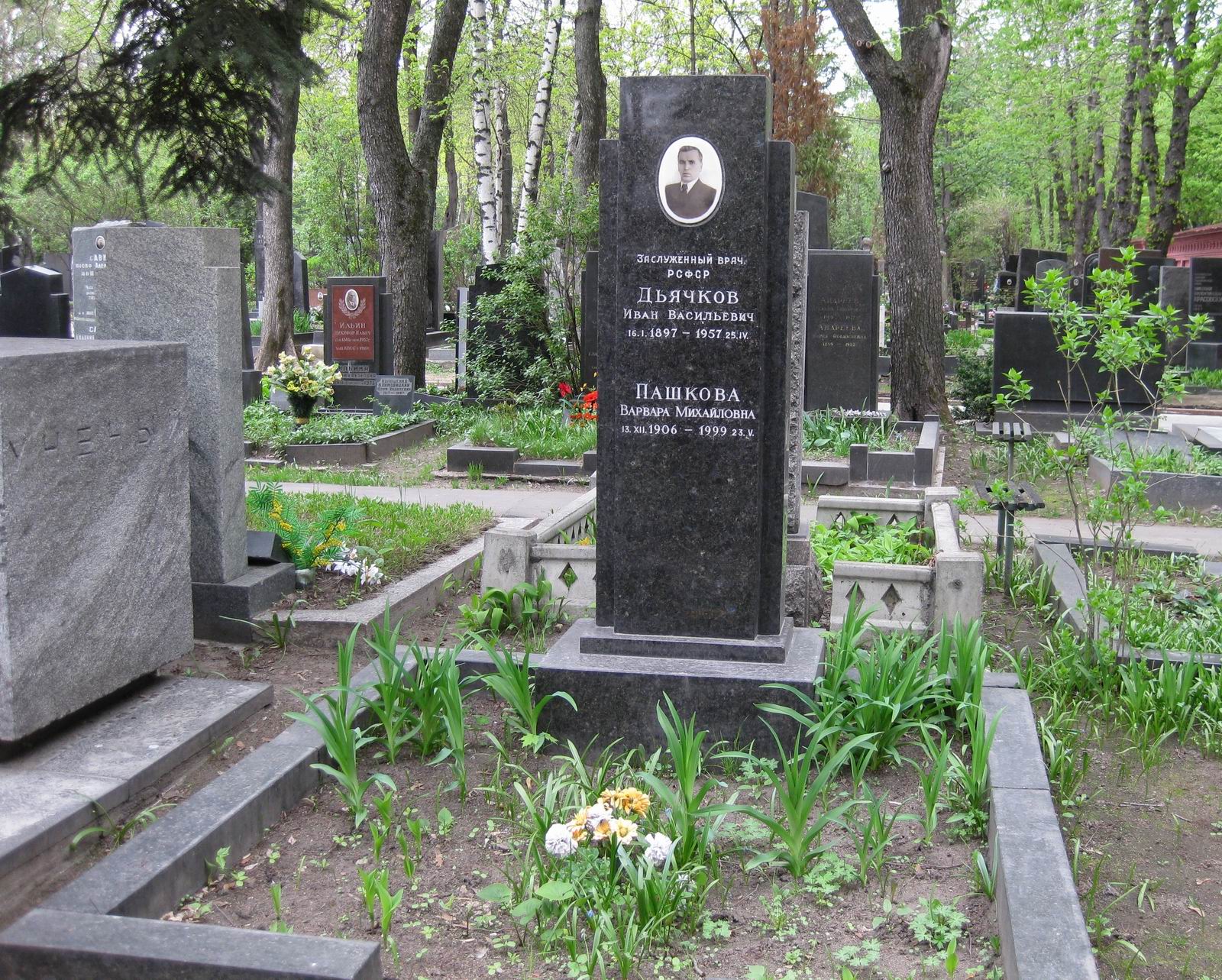 Памятник на могиле Дьячкова И.В. (1897–1957), на Новодевичьем кладбище (5–5–3).