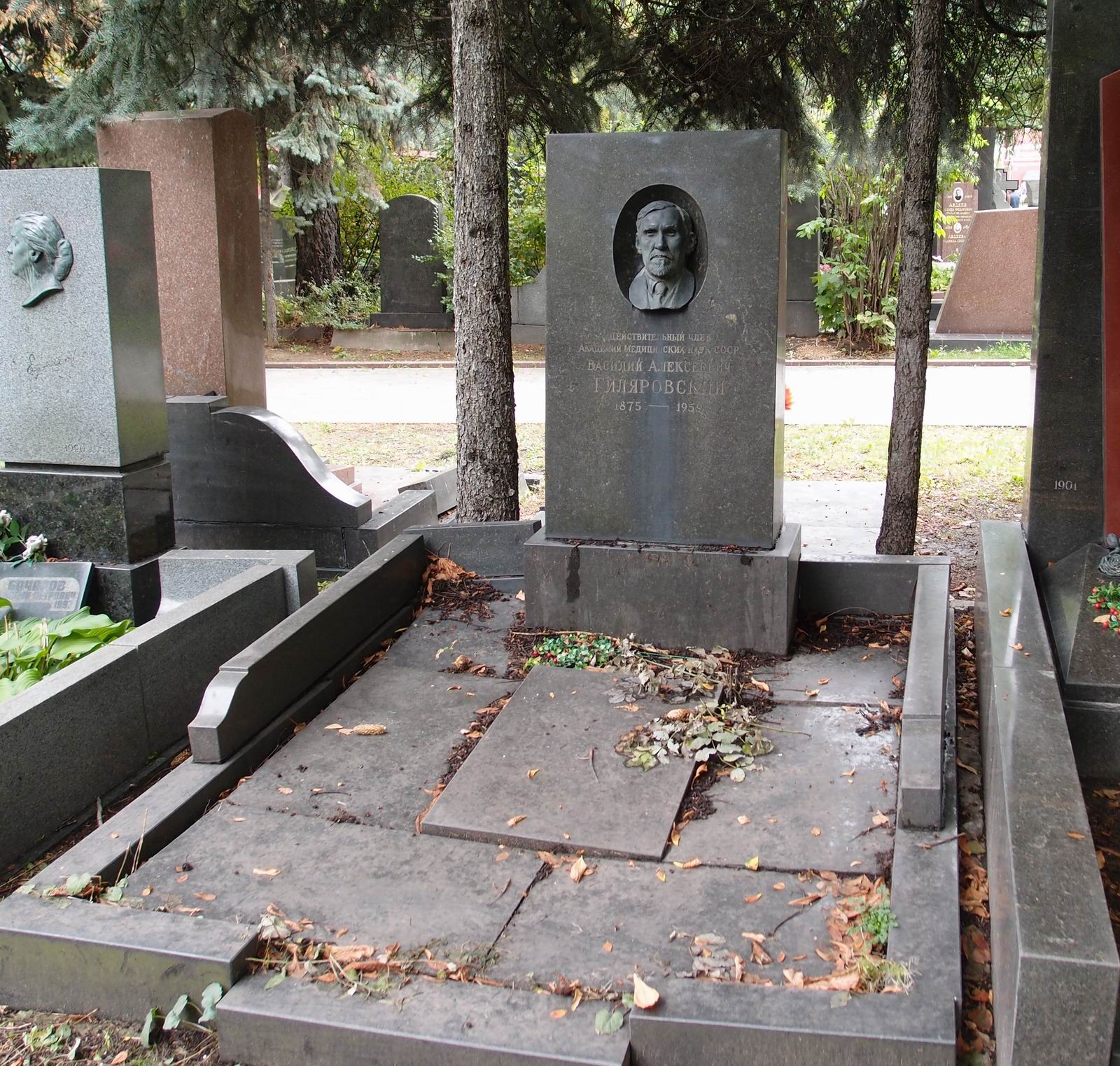 Памятник на могиле Гиляровского В.А. (1875-1959), на Новодевичьем кладбище (5-32-8). Нажмите левую кнопку мыши чтобы увидеть фрагмент памятника.
