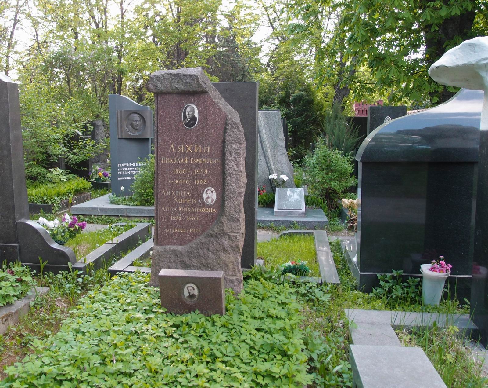 Памятник на могиле Ляхина Н.Е. (1880–1959), на Новодевичьем кладбище (5–31–3).
