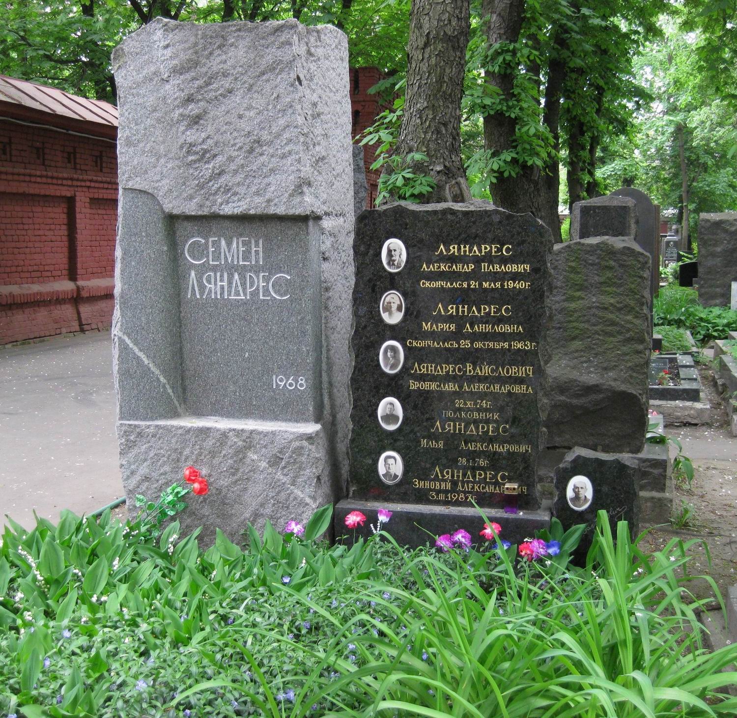 Памятник на могиле Ляндреса С.А. (1908–1968), на Новодевичьем кладбище (5–16–1).