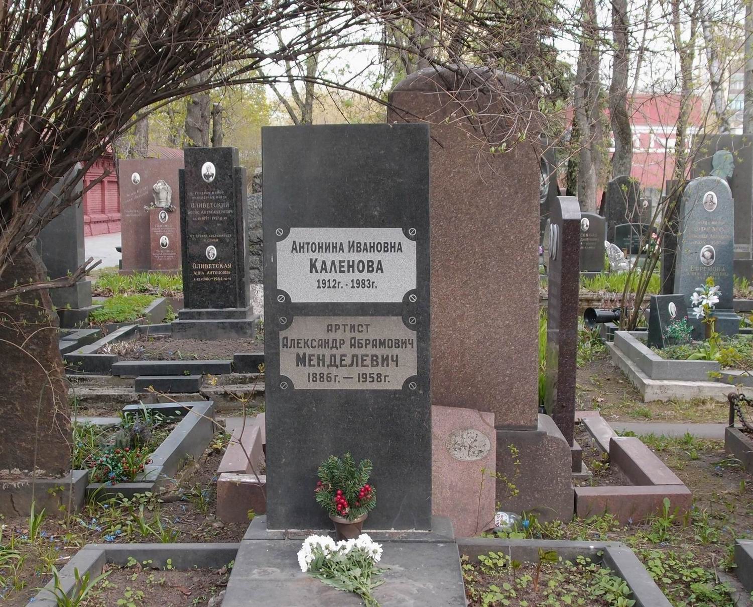 Памятник на могиле Менделевича А.А. (1886–1958), на Новодевичьем кладбище (5–16–3).