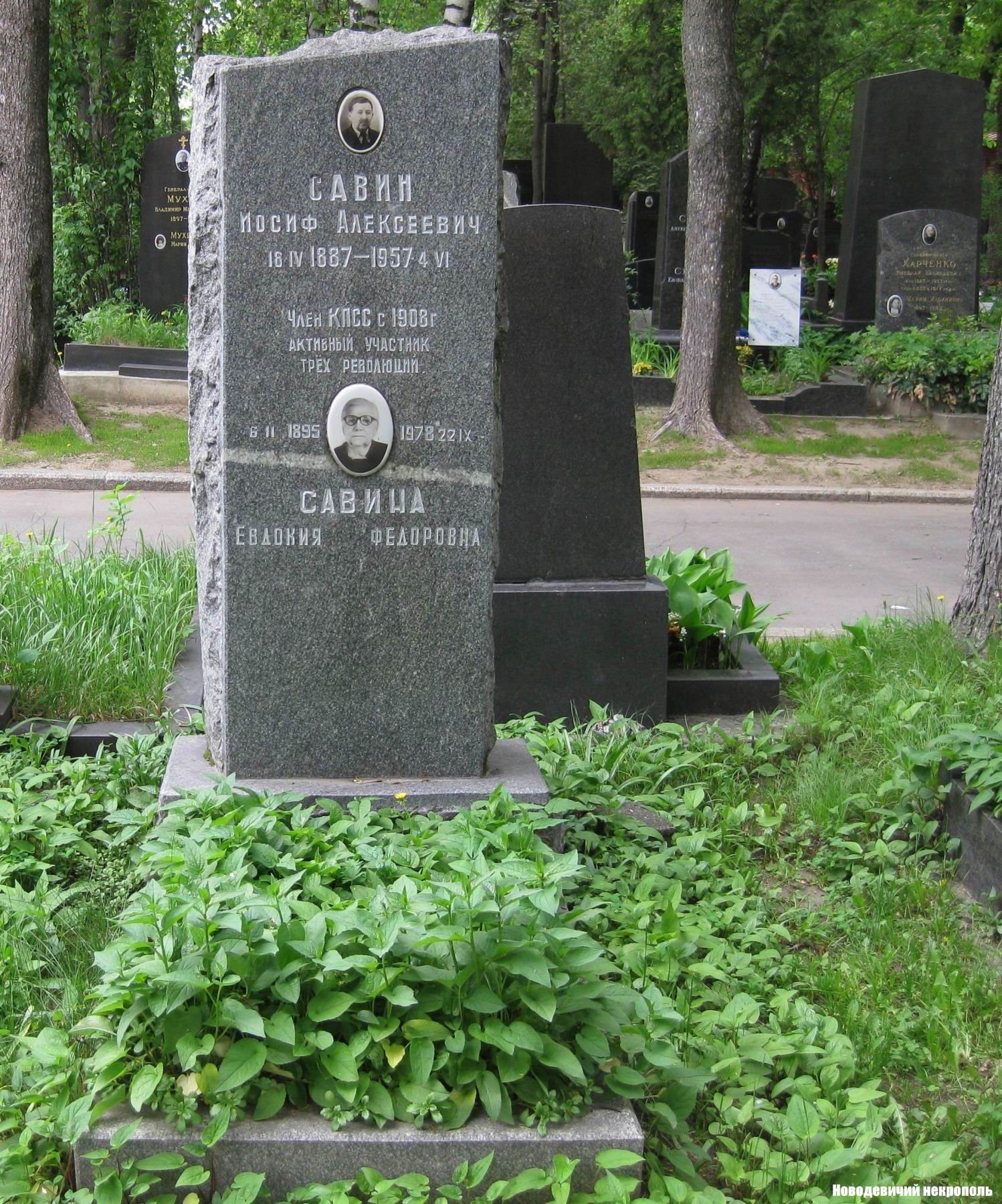 Памятник на могиле Савина И.А. (1887–1957), на Новодевичьем кладбище (5–7–6).