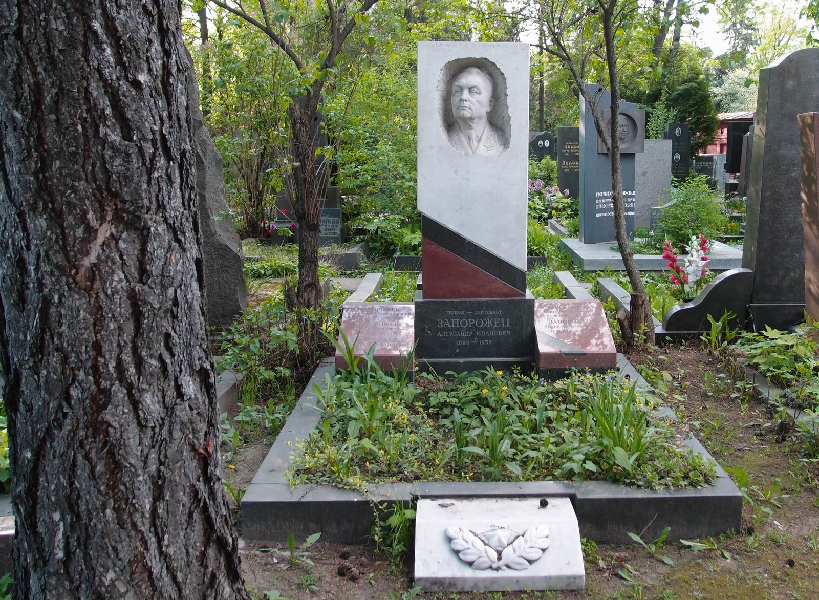 Памятник на могиле Запорожца А.И. (1899–1959), ск. Г.Постников, на Новодевичьем кладбище (5–31–5). Нажмите левую кнопку мыши чтобы увидеть фрагмент памятника.