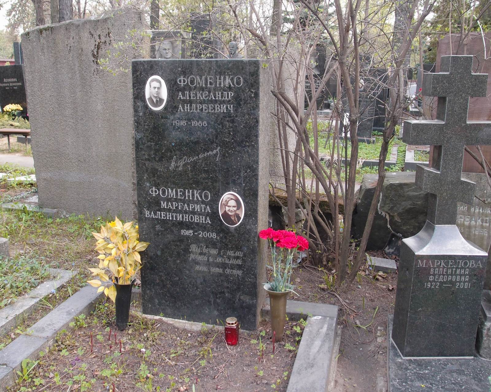 Памятник на могиле Фоменко А.А. (1916–1966), на Новодевичьем кладбище (6–32–10).