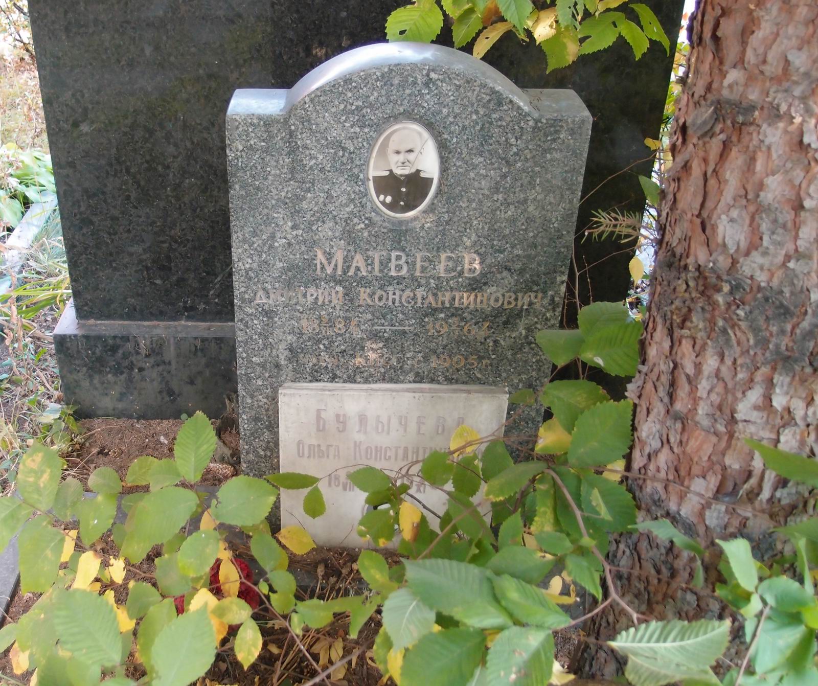 Памятник на могиле Матвеева Д.К. (1884–1964), на Новодевичьем кладбище (6–2–4).