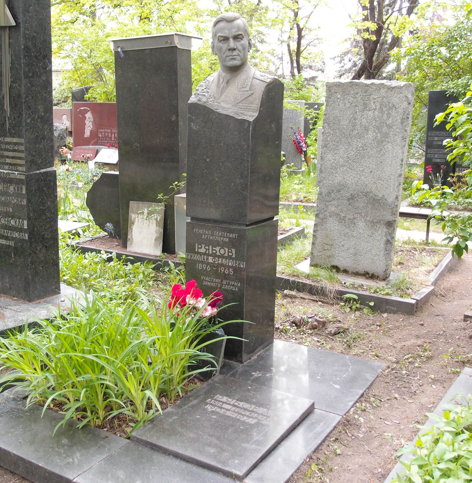 Памятник на могиле Рябова Н.Ф. (1896–1965), на Новодевичьем кладбище (6–29–7).
