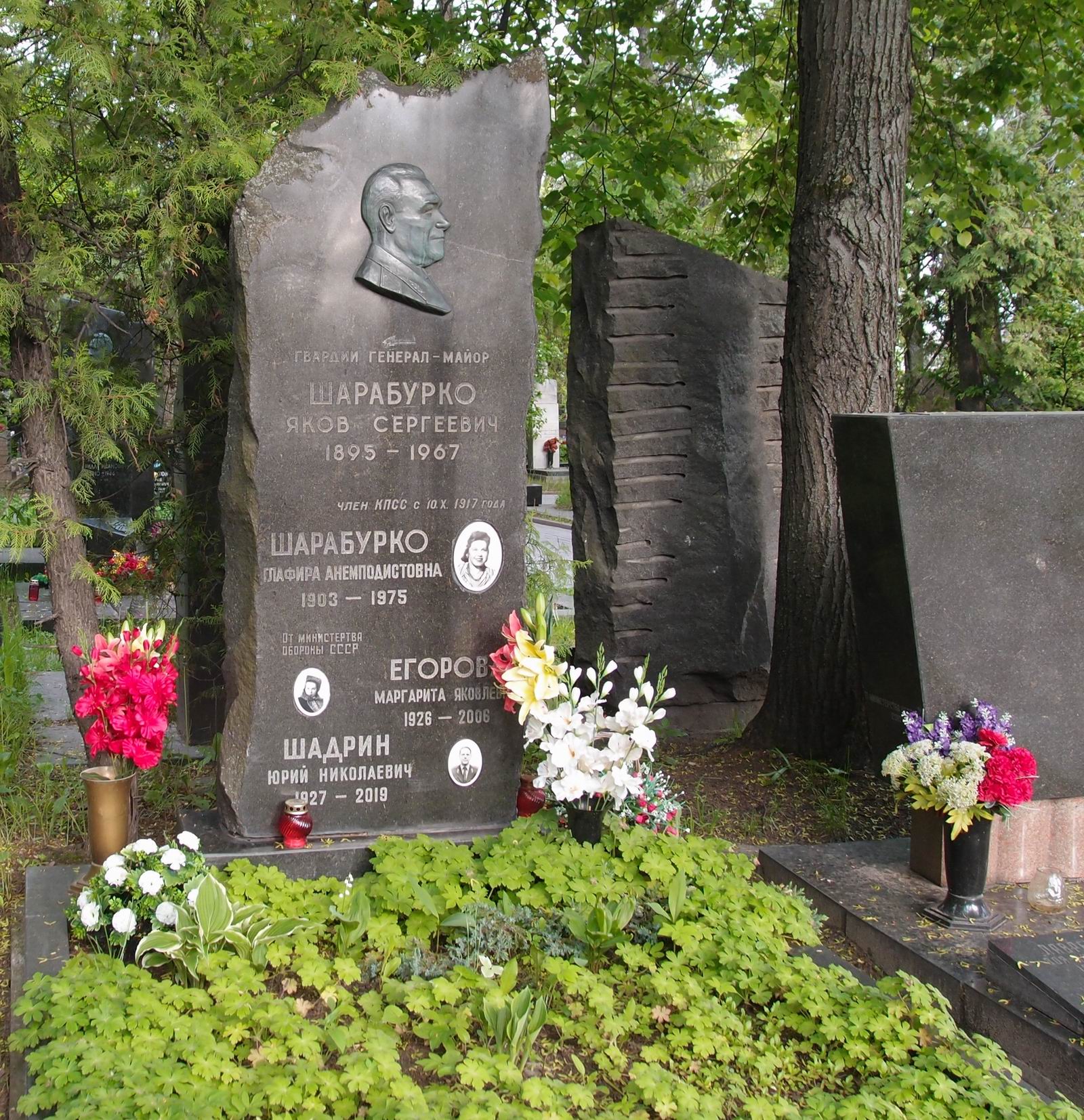Памятник на могиле Шарабурко Я.С. (1895–1967), на Новодевичьем кладбище (6–34–12).