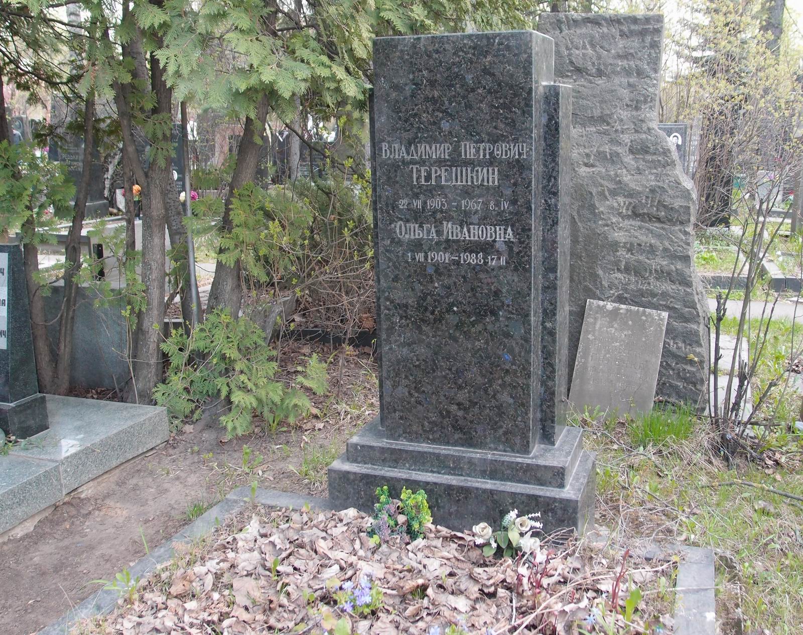 Памятник на могиле Терешкина В.П. (1903–1967), на Новодевичьем кладбище (6–34–7).