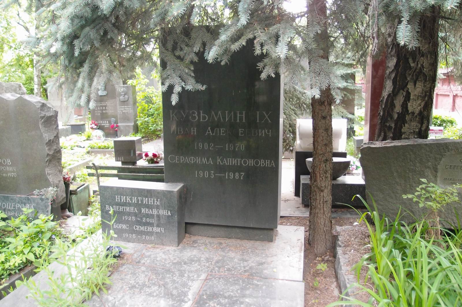Памятник на могиле Кузьминых И.А. (1902–1970), на Новодевичьем кладбище (7–11–3).