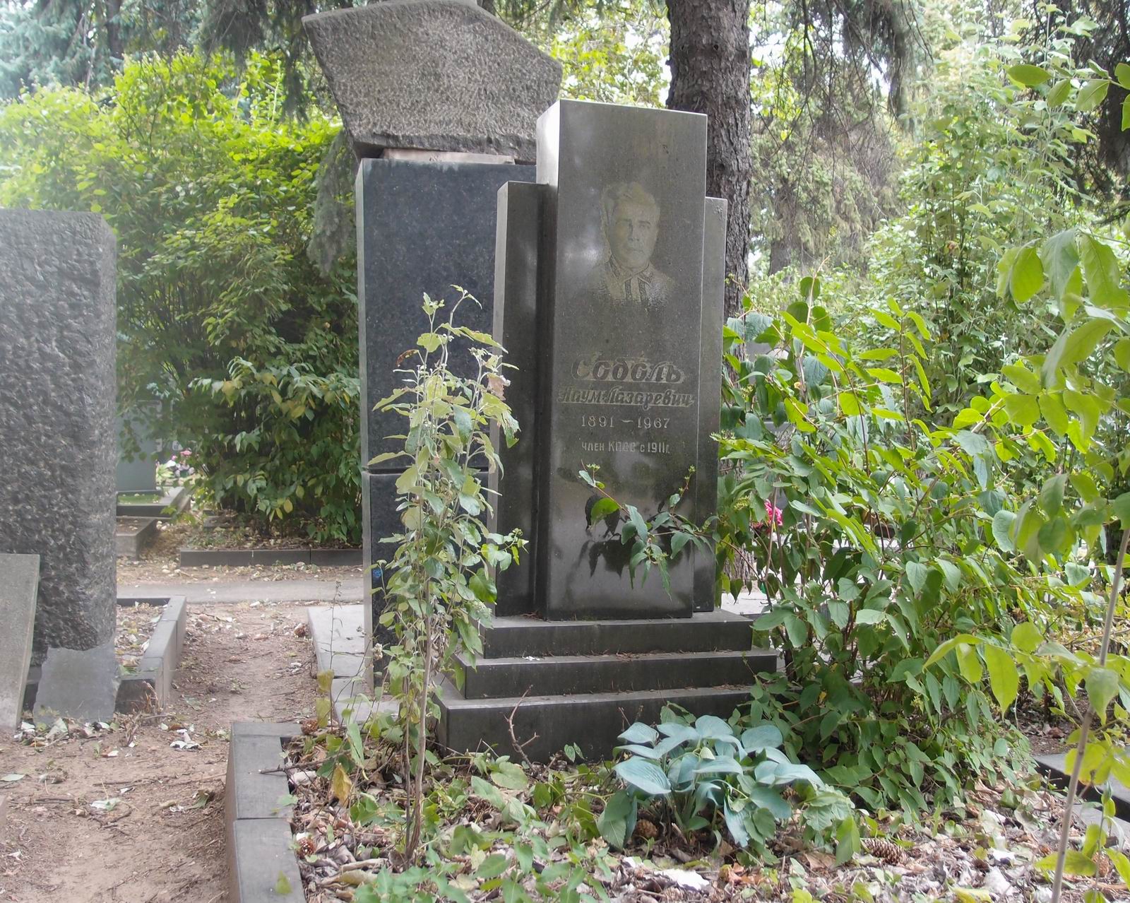 Памятник на могиле Соболя Н.Л. (1891–1967), на Новодевичьем кладбище (7–1–6).