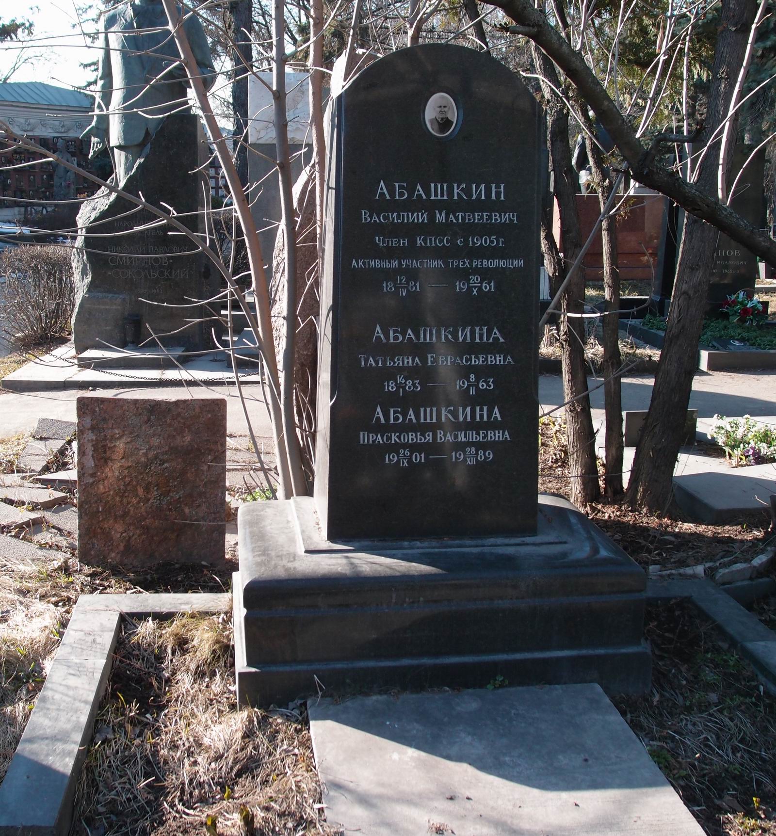 Памятник на могиле Абашкина В.М. (1881-1961), на Новодевичьем кладбище (8-14-15).