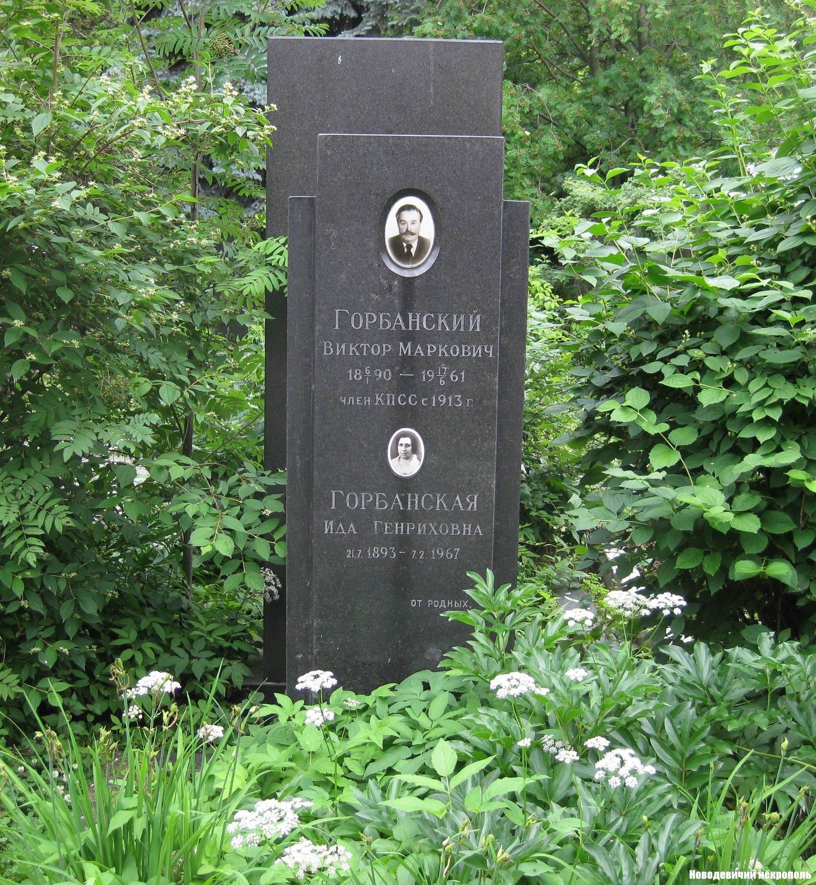Памятник на могиле Горбанского В.М. (1890–1961), на Новодевичьем кладбище (8–11–8).